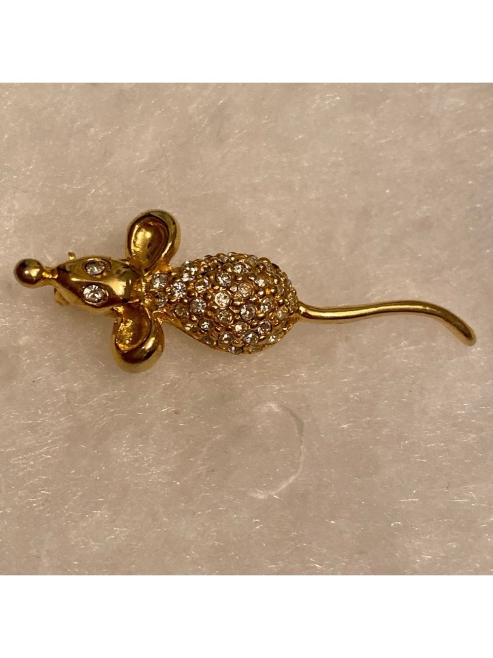 BROOCH PIN MOUSE GOLD CRYSTALS BLING SPARKLE